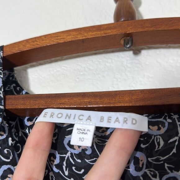 Veronica Beard Dakota Flounce Printed Black and Blue Mini Dress Size 10 - Picture 6 of 13